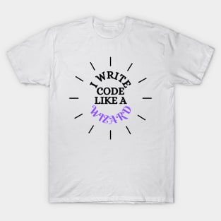 I Write Code Like A Wizard Programing-Black T-Shirt